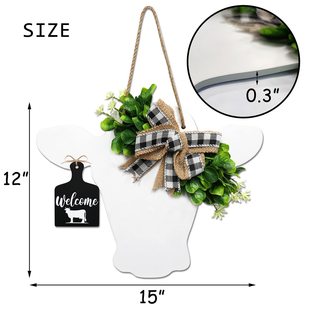 Independent Station Farmhouse Niucou Door Wreath Buffalo Plaid Bow Wooden Logo Mavericks Front Door Simulation Wreath