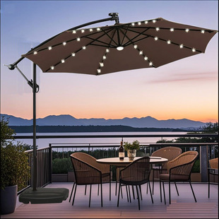 Outdoor parasol single roof banana umbrella courtyard garden terrace stall with solar led lights outdoor umbrella wholesale
