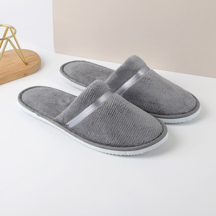 Cross-border High-grade Ribbon Indoor Home Non-slip Cotton Slippers EVA Coral Fleece Disposable Hotel Adult Slippers