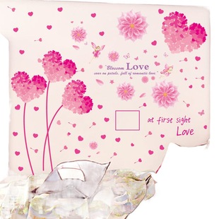 Decorative pink rose wall stickers romantic bedroom living room TV background wallpaper flower butterfly stickers self-adhesive