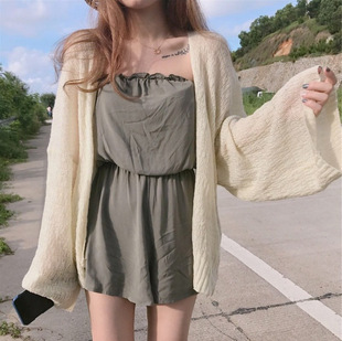 Korean Style Loose Thin 2023 Summer Slimming Clothes Short Jacket Long Sleeve Knitted Cardigan Air-conditioning Shirt Shawl Women