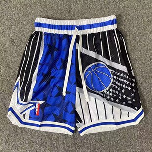 Retro Magic Basketball Shorts High Street Rainbow Color Double Mesh Lightning Embroidery Sports Play Training Pants Tide