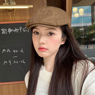 Japanese cotton and linen simple solid color forward hat men's retro British style painter hat Street literary newspaper Children's hat women