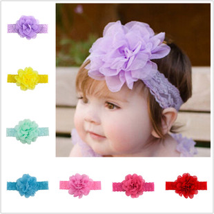 Wholesale girls headdress Europe and the United States hot chiffon flower with elastic lace children's hair band 18 color spot