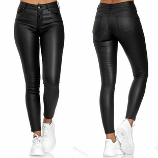 Cross-border Europe and America Amazon wish high waist solid color leather casual pants leggings foreign trade PU leather pants pants women's clothing