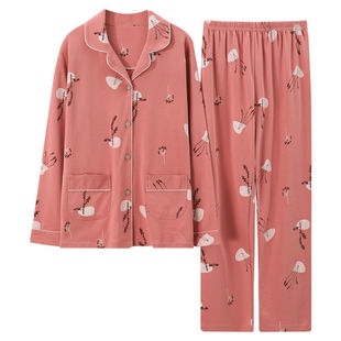 High-end middle-aged mother's cotton pajamas Women's Spring and Autumn long-sleeved mother-in-law cardigan lapel can be worn outside suit homewear