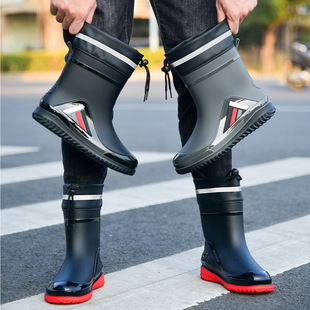 Men's Rain Boots Nare New Non-slip Outdoor Waterproof Kitchen Rubber Shoes Work Wear-resistant Water Boots fleece-lined Warm Rain Boots