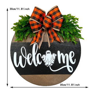 Cross-border New Halloween White Ghost WELCOME Door Plate Home Wall Decoration Listing Wooden Crafts
