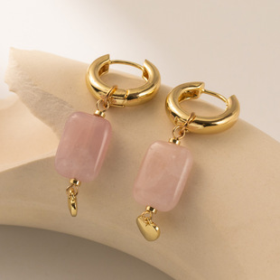 Yida cross-border new earrings personalized natural stone stitching peach heart earrings elegant street shot hot copper buckle earrings