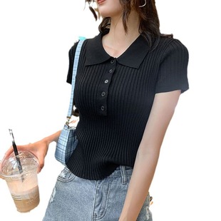 Ice Silk Shirt Women's Short Shirt Collar Shirt Tight Short-sleeved Summer Pullover Base Shirt Color T-shirt Fashion