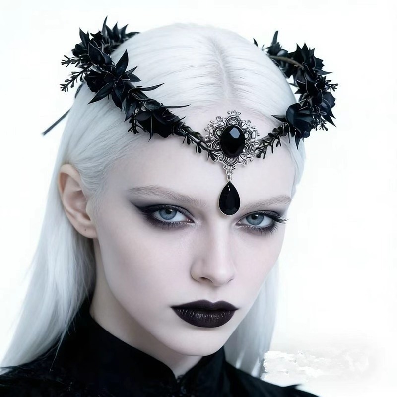 Cross-Border Popular Gothic Thorn Headband, Dark Style Halloween Headwear, Retro Elf Forehead Pendant Headwear Accessories