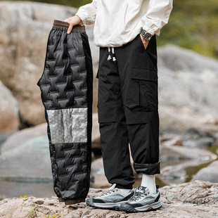 Mountain Winter Down Pants Men's Graphene Heating Warm Charge Pants 90 Velvet White Duck Velvet Three-proof Tooling Pants