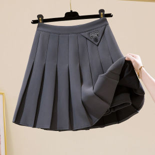 Pleated Skirt Women's 2025 Spring and Summer New High-Waist Slim Preppy Style Gray A-Line Skirt Super Hot Suit Skirt