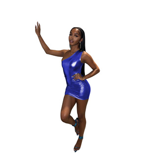 FA8335 European and American style women's new bright face single shoulder sexy sleeveless jumpsuit + skirt suit