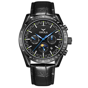 Cross-border business explosions ONOLA/Aolona multi-function automatic mechanical leather watch men's waterproof watch men