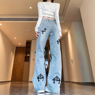 Американская личность High Street Hip-Hop Design Чувство креста джинсы для мужчин и женщин