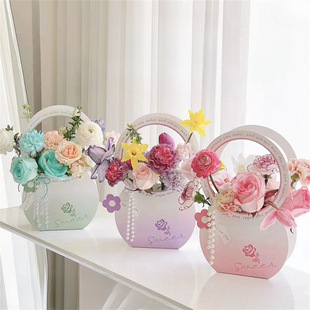Flower Basket Flower Box Round Bracelet Flower Packaging Portable Flower Box Empty Box Flower Shop Bracelet Flower Basket