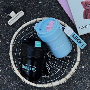 Double Drink Coffee Cup High Color Value Thermos Cup 316 Stainless Steel Girl's Portable Cute Lanyard Portable Water Cup Ins