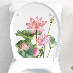 Fresh Green Leaf Lotus Sticker Toilet Sticker Toilet Toilet Toilet Cover Water Tank Cabinet Door Decorative Wall Sticker YH33004