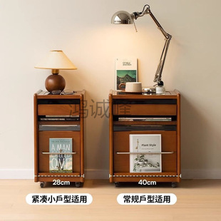 Hc Rubber Wood Solid Wood Bedside Table Retro Bedroom Storage Cabinet Mobile Storage Small Apartment Middle Ancient Ultra Narrow Bedside Cabinet