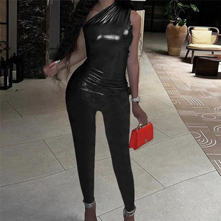 European and American style 2023 spring and summer new oblique shoulder sleeveless waist hip ladies jumpsuit pants women's nightclub wholesale