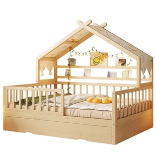 Solid Wood Children's Bed Girl's Princess Bed Baby's Single Bed Boy's Tree House Bed Small Bed with Trailing Bed Guardrail Home