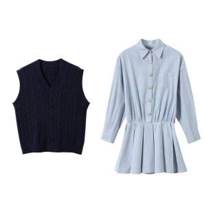 College Style Vest Shirt Dress 2025 Autumn and Winter New Women's Korean Style Outfit Suit with Elegant