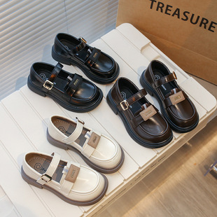 Girls' Leather shoes Black Spring and Autumn 2024 children's shoes children's baby girl princess shoes children's all-match loafers fashion