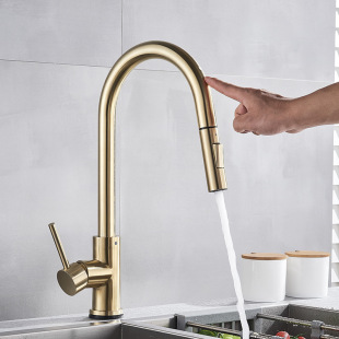 Smart Touch Golden Pull-out Kitchen Faucet Vegetable Basin Sink Vegetable Basin Faucet SUS304 Stainless Steel