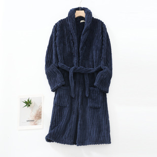 2024 Autumn and Winter New Flannel Thickened Pajamas Bathrobe Spring and Summer Home Clothes for Men and Women Nightgown Solid Color Couples Clothes