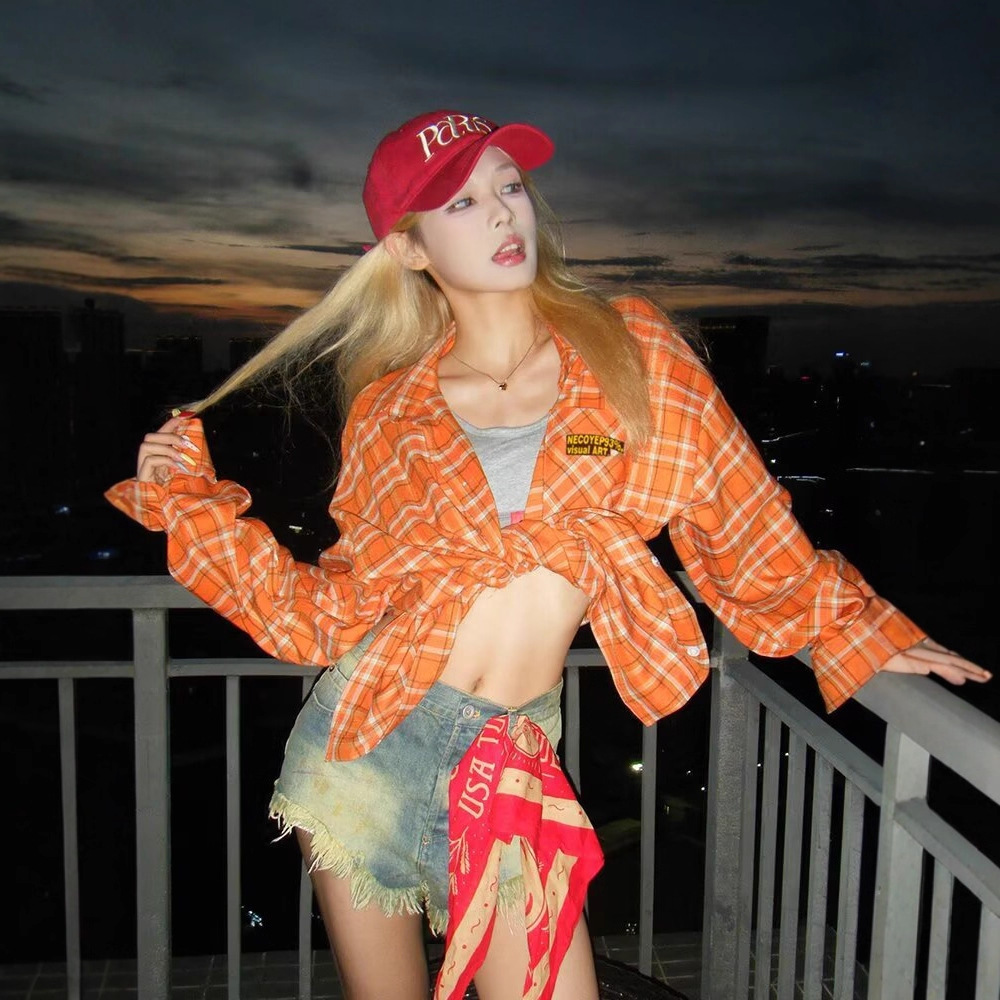American Retro Plaid Shirt Jacket for Women 2025 Spring & Fall Loose Casual Shirt Lazy Style Long-Sleeved Sun Protection Top