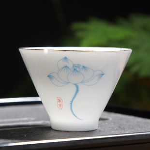 Middle Dou Li Cup Dehua White Porcelain Kung Fu Tea Cup Pure White Tea Cup Ceramic Master Cup Household Tea Set Tea Bowl LOGO