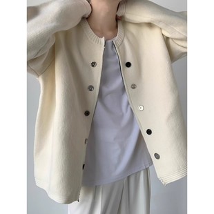 Niche Design Sense Loose Knitted Cardigan Button Decoration High-end Sense Round Neck Zipper Sweater Jacket Men's Autumn and Winter