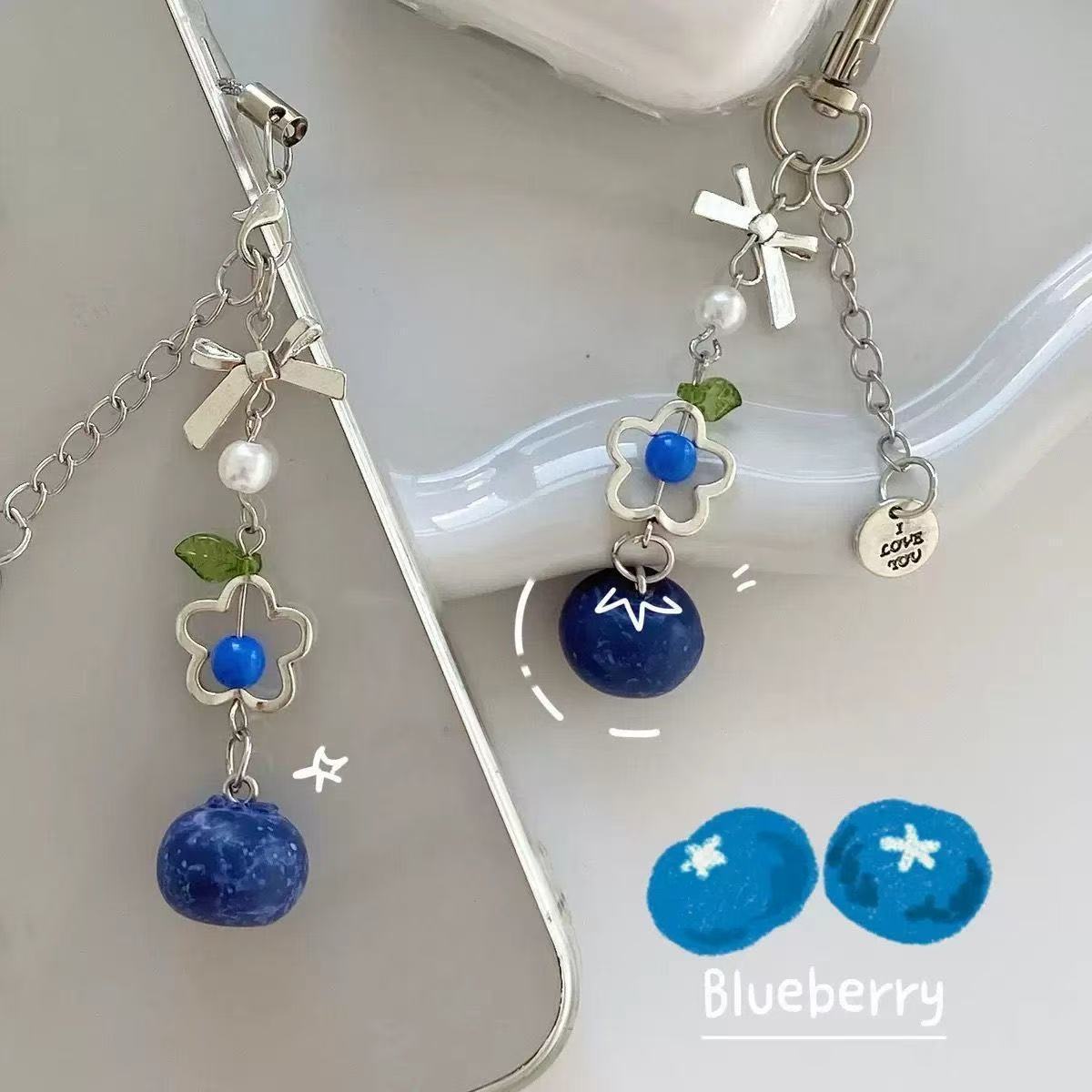 Fruit Blueberry Spring Story Sweetheart Blueberry Phone Chain Pink Fruit Phone Pendant Accessories Girly Style