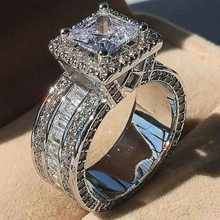 TEMU Amazon Cross-border Hot Sale New Mosaic Square Imitation Zircon Ring European and American Fashion Engagement Ring