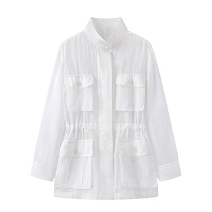 in stock 2025 summer new Qin Lan with light ramie tooling wind drawstring jacket MBE2COT003