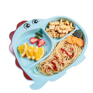 Bamboo fiber children's cartoon plate with fork spoon crab Penguin dinosaur plate baby complementary fruit snack plate