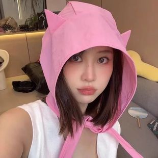 Devil Strap Quick-drying Sunscreen Sunshade Hat Thin Ear Protection Headband Hat Cute Ear Niche Traveling Fisherman Hat