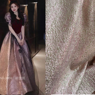 European and American New Pink Gold Silk Stereo Jacquard Fabric Tutu Dress Gown Brocade Show High Set Fabric