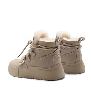 2024 new women's boots cowhide round head thick-soled casual snow boots wool women's short boots warm fleece-lined cotton shoes A4F1
