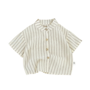 Summer Korean Style Cool Handsome Little Boy suit Baby Western Style Striped Thin Cotton Shirt Summer Fashionable Outfit