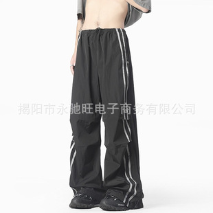 2024 Men's Straight-Leg Sports Pants Men's Summer Thin All-Match Striped Tooling Loose Pants Casual Pants