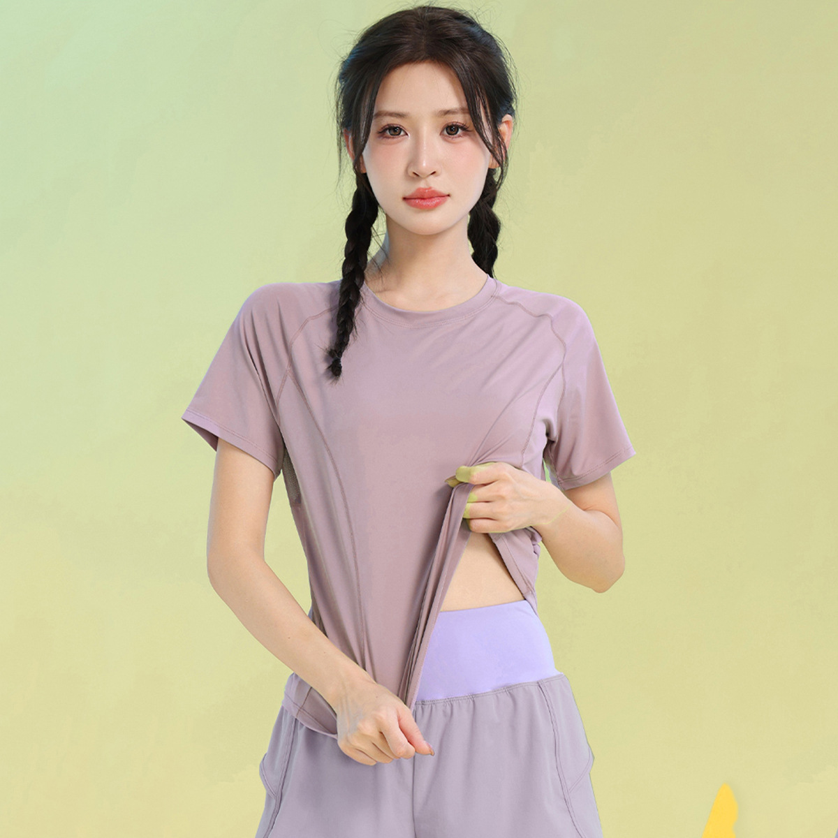 Sports Short-Sleeved T-Shirt Women's Summer Thin Running Training Fitness Suit Quick-Drying Large Size Fat mm High Elastic Yoga Top