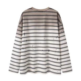 in stock 2025 summer new designer spray dirty splash ink dog pattern striped long sleeve T-shirt RL31001033