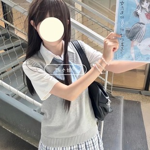 JK Uniform Vest Sweater Knitwear V-neck Pullover Vest Summer New College Style Stacked Student Top Women