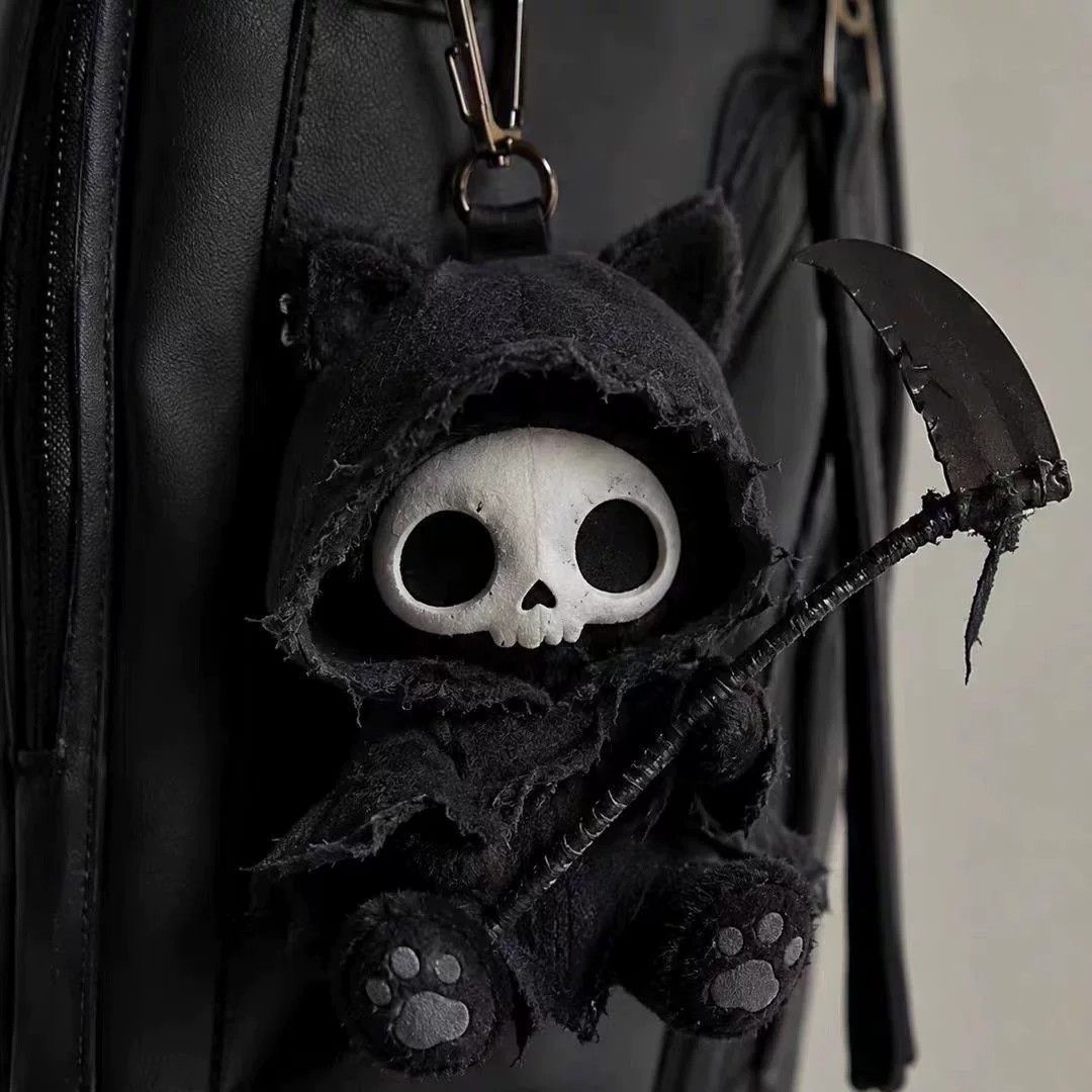 Halloween Grim Reaper Cat Plush Doll Pendant Keychain Black Cat Doll Student Bag Cat Pendant