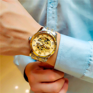 Augustus double-sided hollow automatic mechanical watch classic fashion steel band men's watch waterproof explosive wrist watch