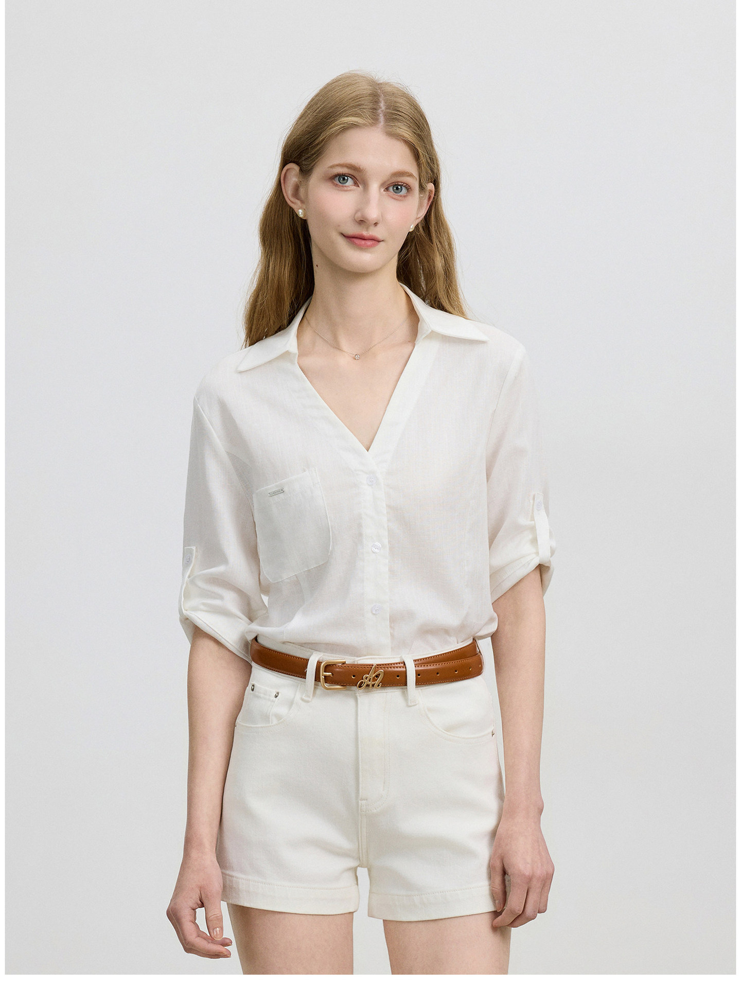 French-style minimalist old money vibe linen short-sleeve shirt for women, 2026 new summer versatile casual work shirt