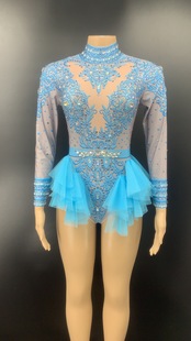 STOCK Singer Dance Sexy Shiny Rhinestone Stretch Slim Pink Mesh jumpsuit Stage Performance Costume