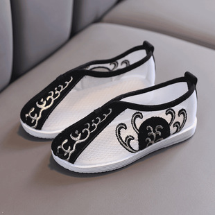 Supply summer children's net shoes boys cloth shoes wind retro Chinese clothing shoes embroidered shoes Chinese clothing hollow shoes